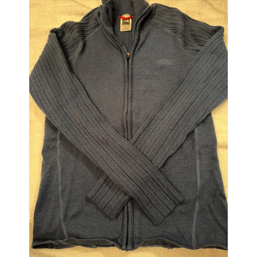 The North Face Women's L Sweater Blue Open Knit Heavyweight Full Zipper